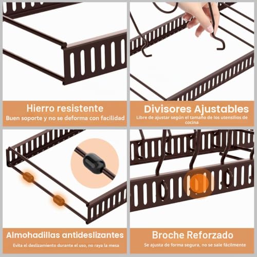 Miniatura 4 de Housolution Organizador De Ollas Y Sartenes, Extensible Organizador Tapas Ollas Con 14 Compartimentos, Soporte Tapas Ollas Y Sartenes, Bronce
