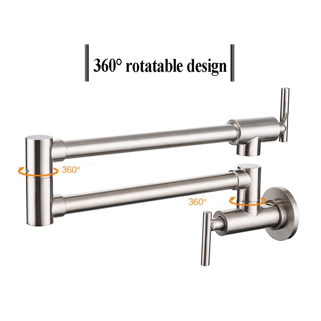 BBGS Montaje en Pared Grifos de Llenado de Ollas, Acero Inoxidable Llenadora de Ollas Comercial, Tarea Pesada con Plegable Estirable Articulaciones Dobles 2 Asas