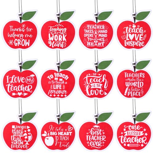 Image of DaisyInner 12 Pcs Car Air Freshener Bulk Thank You Gifts for Teacher Girly Air Fresheners Apple Shape Hanging Accessories Back to School Teacher Appreciation Gift