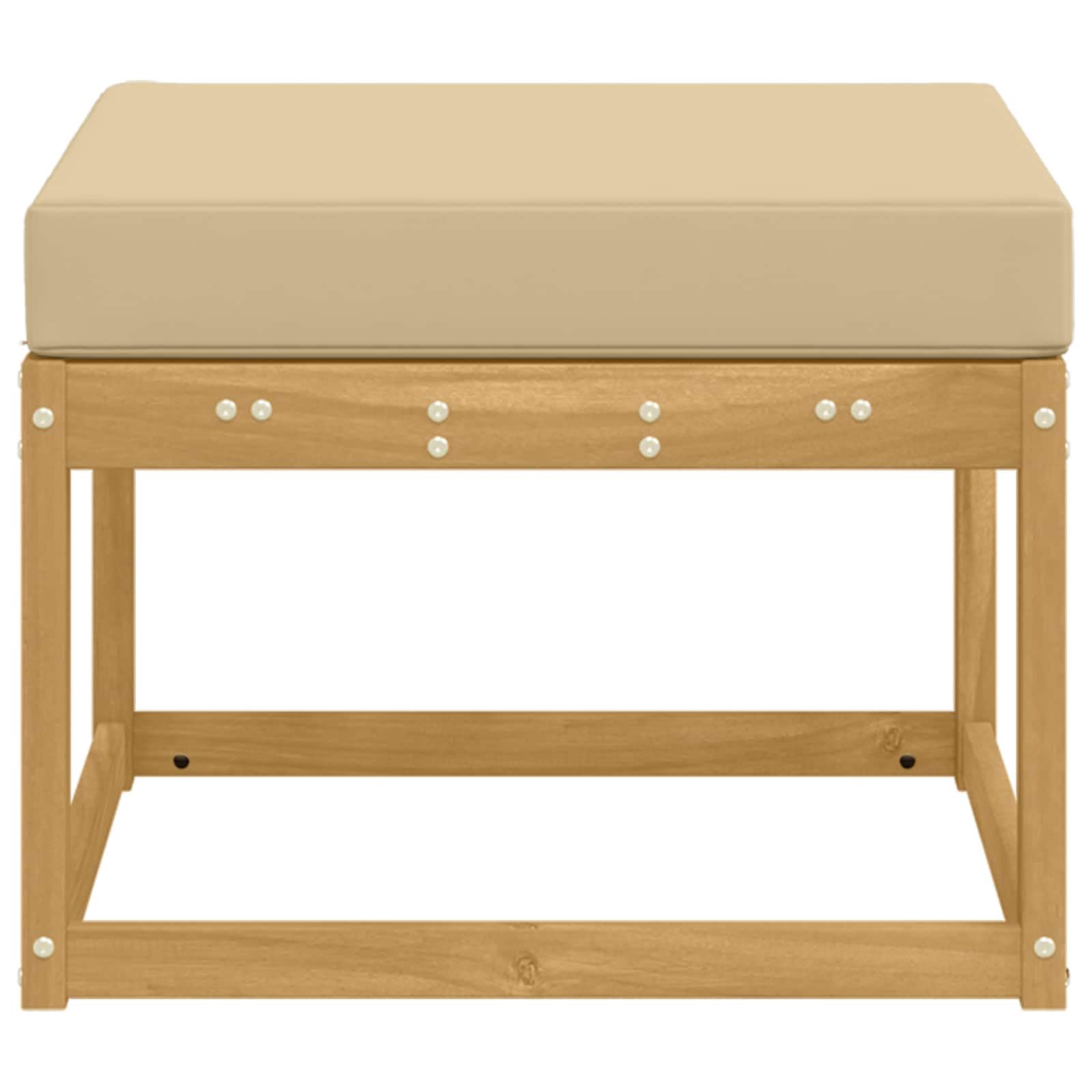 Taboret outdoorowy z litego drewna akacjowego, z poduszką do siedzenia, 59 x 59 x 37 cm, odporny na warunki atmosferyczne, modułowy, na taras, balkon, do ogrodu, wypoczynku, wygodny