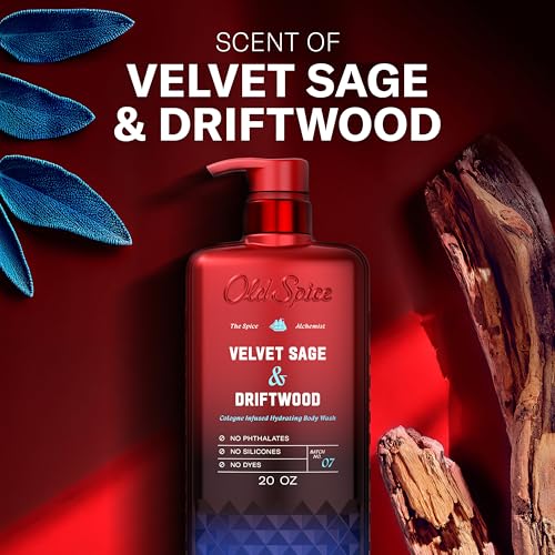 Image of Old Spice Body Wash for Men, The Spice Alchemist Collection, 24 /7 Cologne Infused Hydration, No Trade Off Formula, Free of Phthalates Silicones & Dyes, Velvet Sage + Driftwood Scent, 20 oz