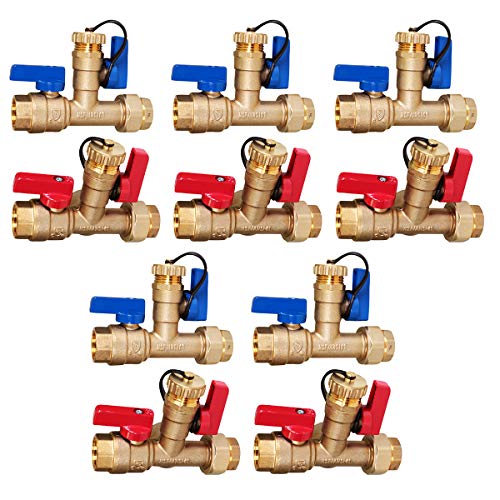 Image of Midline Valve GUHW-JTP3-U-MG-5 Tankless Water Heater Kit- Set of 2 Heavy Duty Hot and Cold Isolation Valves with Cleanouts, Forged Brass, 1 in. FIP (5 Pack)