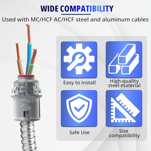 Image of MAKERELE 3 /8 inch Metal-Clad Cable Connector, Snap-in Conduit Fitting (10 pack)