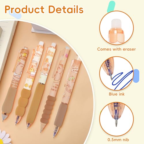 TPTGIAR Cartoon Capybara Radierbarer Kugelschreiber: 11 Stück Erasable Pen Set, Tintenroller Radierbar, Radierbare Stifte für Erwachsene Kinder Studenten(0,5mm Blau)