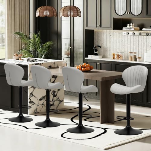 Image of COLAMY Bar Stools Set of 4,Swivel Adjustable Height Leather Bar Chair,Grey