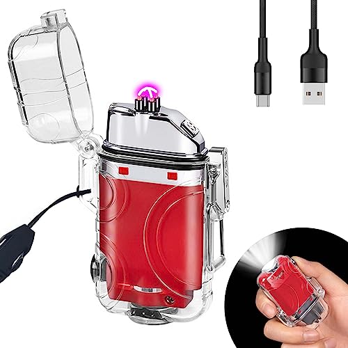 BABOBIU Encendedor eléctrico de plasma, resistente al viento, sin llama, recargable, con carga rápida tipo C, regalo para hombres, novio, marido (rojo)