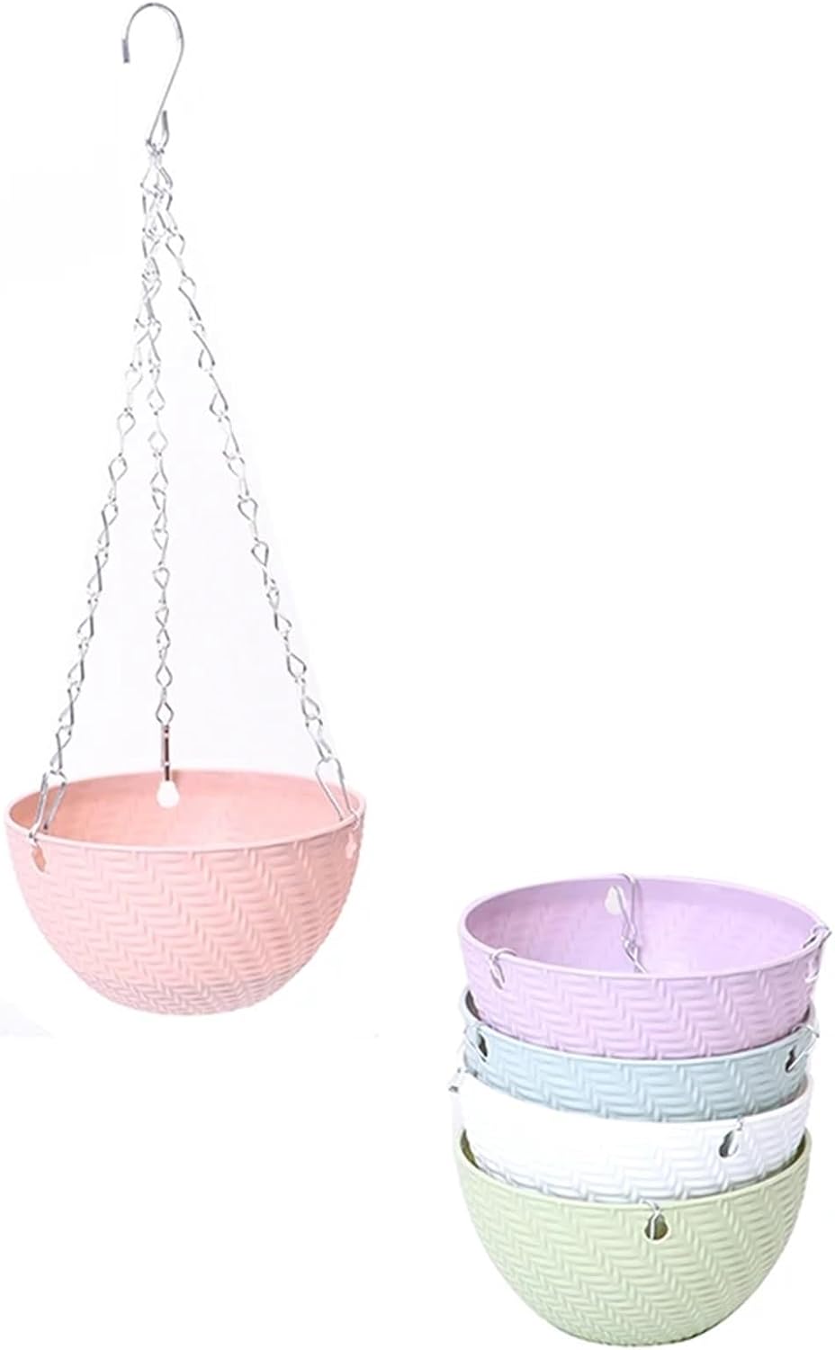 2 Set Attractive Woven Look Chain Hanging Planters Flower Pot Basket Imitation Rattan Weaving for Indoor and Outdoor Use for Planters(White)