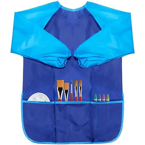 Voarge Malschürze, Nylon, wasserdicht, Malschürze mit Ärmeln für Kinder von 7 bis 12 Jahren, Nylon, blau, L Cover