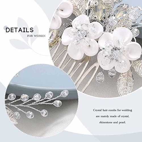 Vakkery Flower Bridal Hair Comb Silver Bride Crystal Hair Headpiece Prom Wedding Hair Accessories for Women and Girls - Image 3