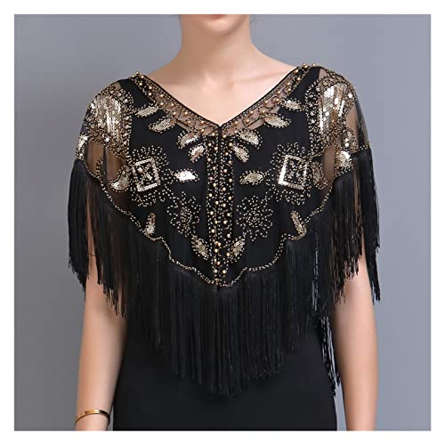 Cape en maille transparente brodée de perles délicates et franges à paillettes scintillantes