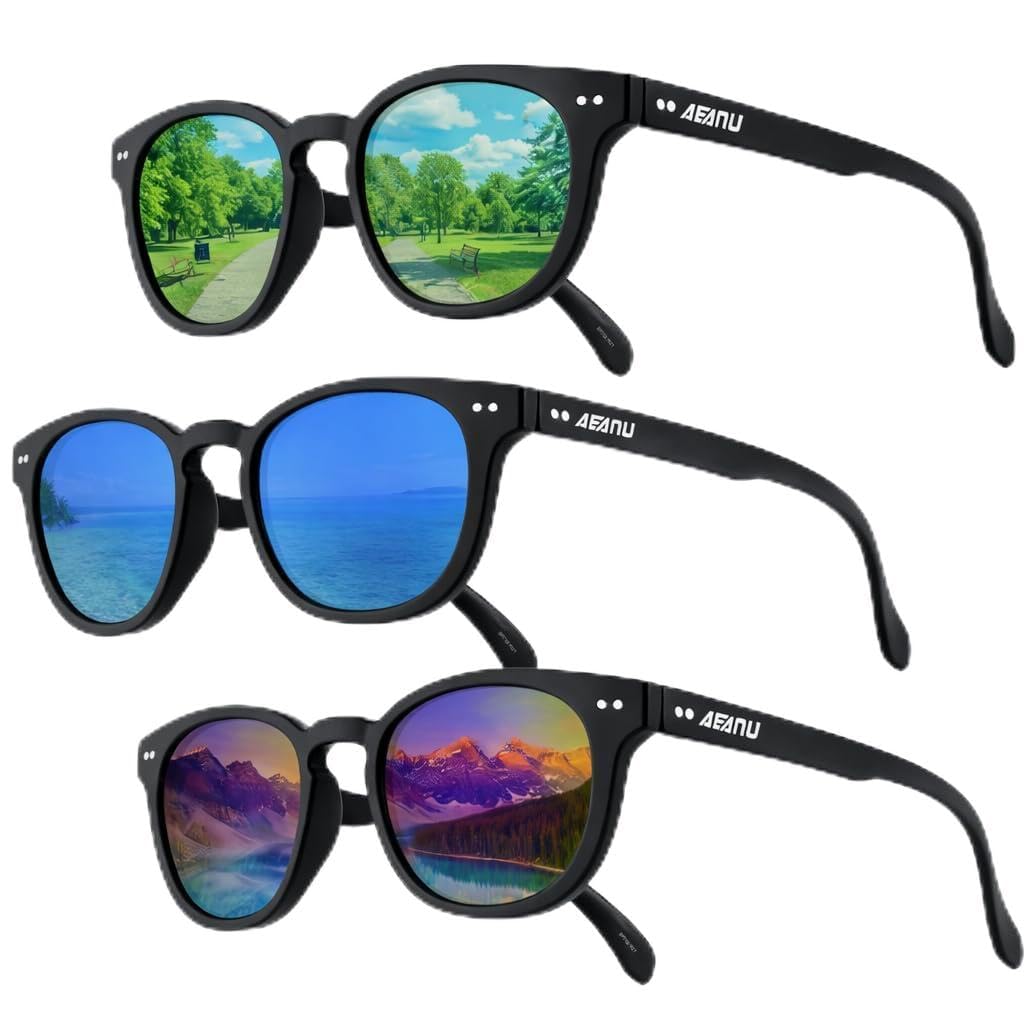 Polarisierte Sonnenbrillen für Teenager, UV400, verspiegelte Gläser, matter runder Rahmen, kleine Gesichter, Fahren, Strand, 3 Stück