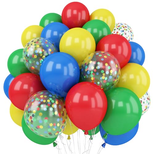 Red Blue Yellow Green Balloon Set, 12 Inch Carnival Circus Party Balloon Red Blue Green Yellow Helium Balloons Confetti Latex Balloon for Video Game Party Rainbow Kid Birthday Party Carnival Circus