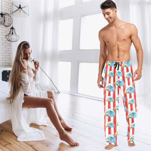 visesunny Mens Cotton Pajama Pants PJ Bottoms American Bald Eagle Stripes Lightweight Soft Lounge Sleepwear with Pockets3