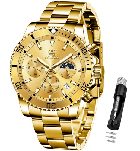 Image of OLEVS Watches for Men Chronograph Business Wrist Watches Analog Quartz Moon Phase Stainless Steel Waterproof Luminous Dress Watches