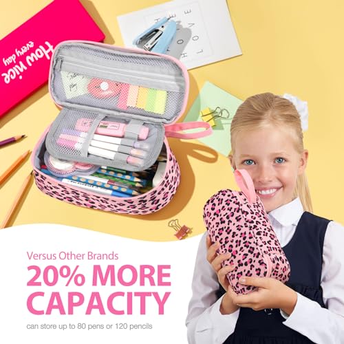 Image of Jcocylse Large Capacity Pencil Case Portable Pencil Pouch Bag School Supplies for College Students Girls Boys Adults(Pink Leopard)