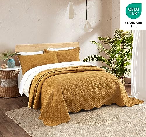 Image of HZ & HY Oversized King Bedspreads, Belgian Linen, Yellow
