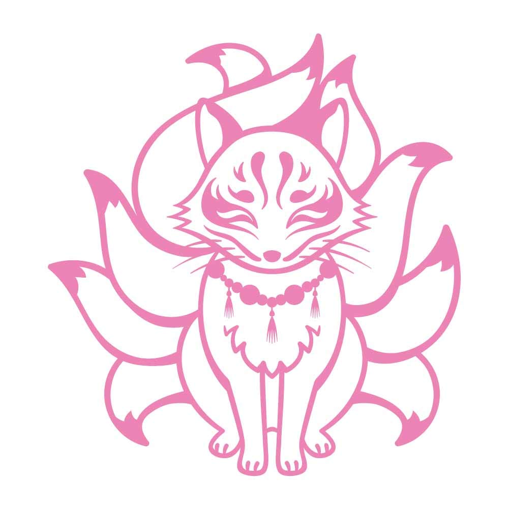 Handsome Japanese Kitsune 6 inch Light Pink Indoor Outdoor Vinyl Decal