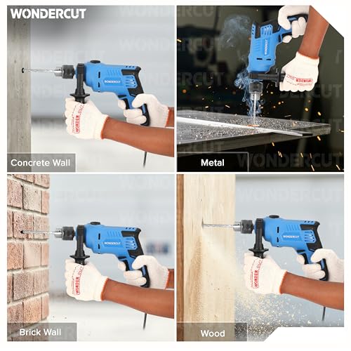 Image of WONDERCUT 810W, Professional, 2900 RPM, 2 Mode Selector, Variable Speed with 5 Pcs Drill Bits WC-EDH13MM-B Impact Pistol Grip Drill (13 mm Chuck Size)