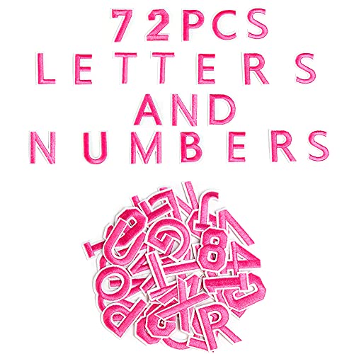 Harsgs 72 parches de letras para planchar con números, parches bordados de letras de la A a la Z, números del 0 al 9, apliques para ropa, vestido, sombrero, jeans, accesorios de bricolaje, rosa