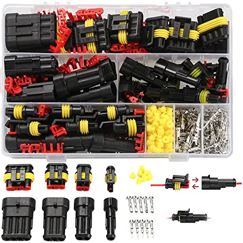 352 Pièces Imperméable à l'eau Connecteur,Connecteur étanche électrique Prise Mâle et Femelle, Connecteur de Câble Électrique 1/2/3/4 Broches, Adapté pour Moto Scooter Voiture Camion Bateau