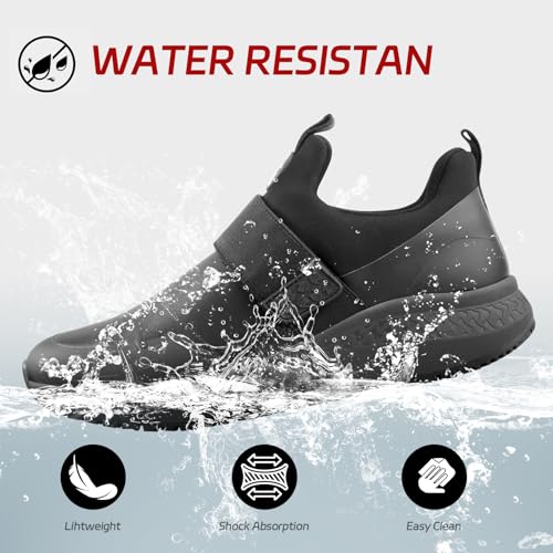 Non Slip Work Shoes for Men Slip On Food Service Kitchen Chef Restaurant Shoe Waterproof Slip Resistant Walking Sneakers Lightweight Comfortable Working Footwear Leather2