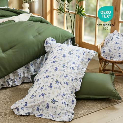 Image of WONGS BEDDING 8PC King Comforter Set, Ruffle Comforter with Floral Sheets