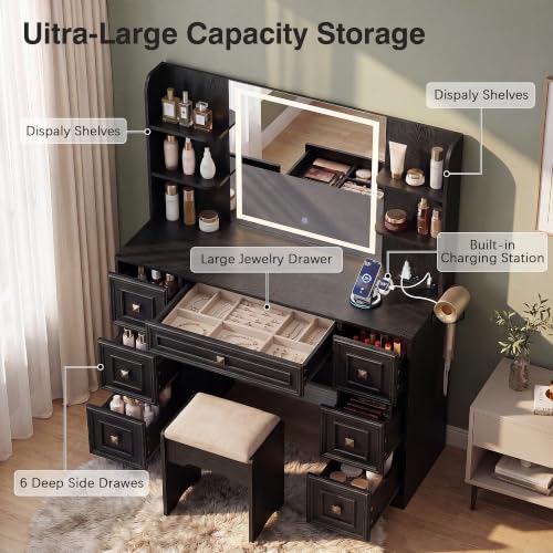 Image of YESHOMY Makeup Vanity Desk,LED Mirror,Charge Hub,Hair Tool Organizer