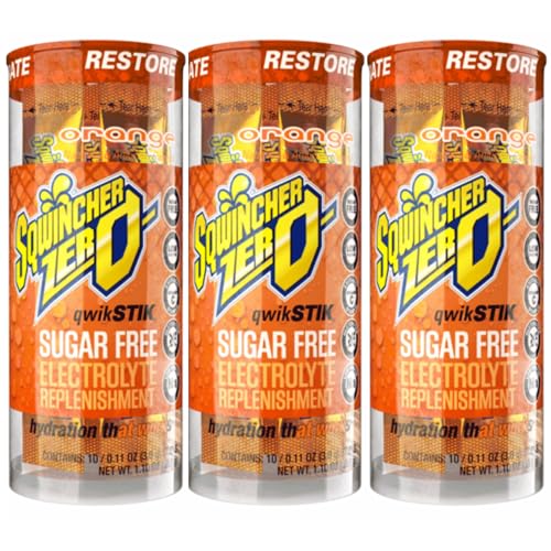 Sqwincher Zero Qwik Stik - Single Serve, Sugar Free, Low Calorie, Low Sodium Electrolyte Replacement Powder Hydration Drink Mix, 0.11 oz Packet | ORANGE - Pack of 30