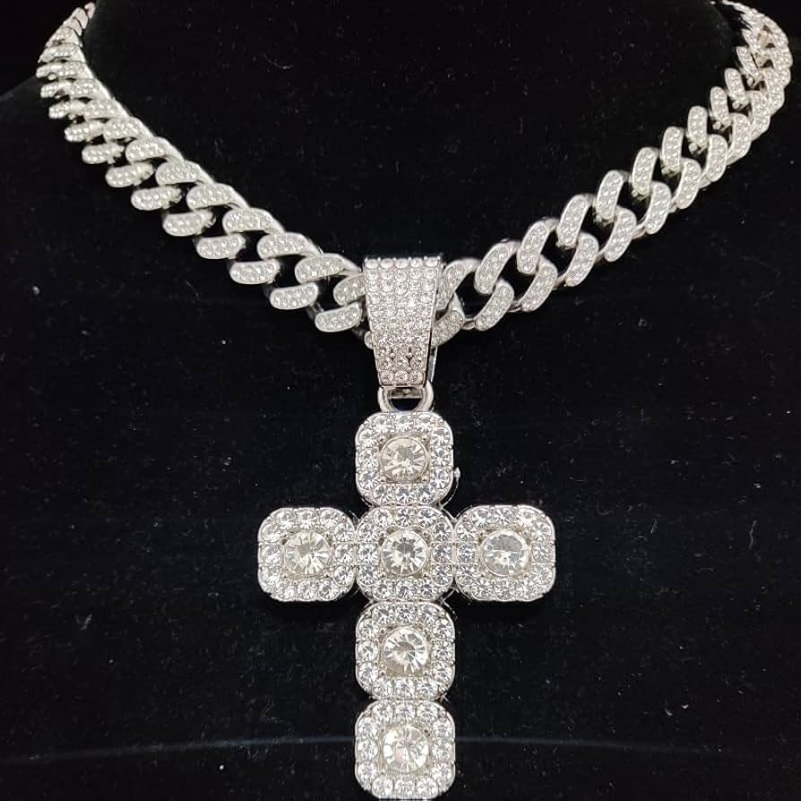 Amazon.com: Men Women Hip Hop Square Cross Pendant Necklace