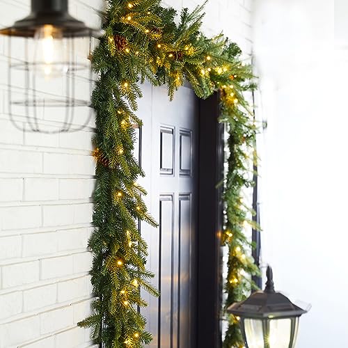 Glitzhome GAAHAA000880 Pre-Lit Greenery Pine Cone Christmas Garland Flocked And Warm White Led Lights thumb #1