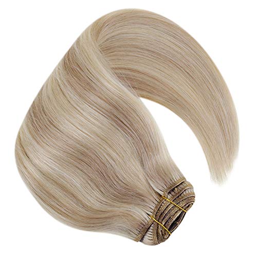Full Head Clip in Hair Extensions Double Weft Real Hair #18 Ash Blonde Mix with #613 Bleach Blonde Clip in Extensions Straight Hair 22 Inch Natural Remy Hair Clip in 7pcs/100g