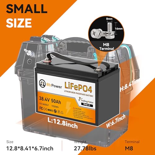 Image of 36V 50Ah Trolling Motors Lithium LiFePO4 Battery, Built-in 50A BMS, 1.2C Discharge 60A Current,Deep Cycle Group31 Battery, Perfect for Trolling Motor,RV, Boat, Marine, Solar.
