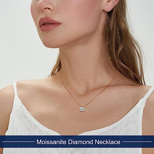 Diamond Solitaire Necklace For Women, Moissanite Diamond Necklace 18K Yellow Gold Plated S925 Pendant Necklace Lab Created Diamond Moissanite Pendant Round Simple Necklace Moissanite Jewelry Gift For Mother Mom 3Ex Cut 3.0 Ct 18 Inches #TOP1
