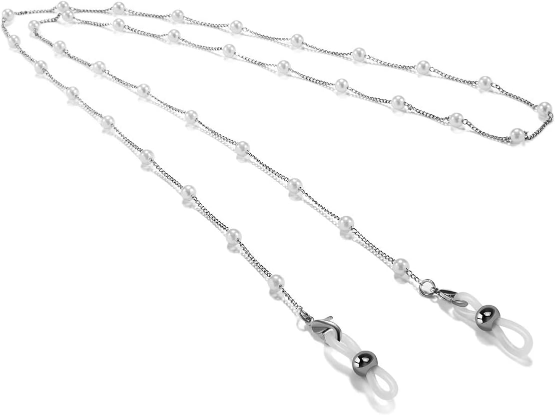 HOOENG Glasses Lanyard Eyeglass Strap for Women Simple Pearl Anti-Lost Fashion Eyewear Retainer (Color : Silver, Size : 1)