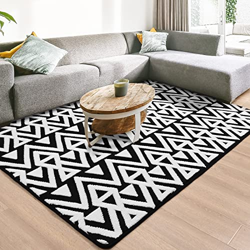 Black Area Rug For Bedroom, Memory Foam Rugs 5'X8' For Living Room, Plush Geometric Textured Carpets For Kids Room, Shaggy Washable Rug For Nursery Dorm Room Decor, Black Rug #TOP27