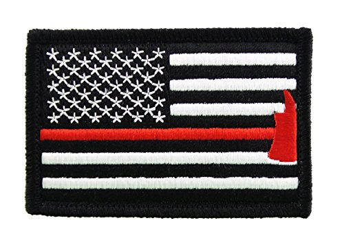 Firefighter Axe US Flag Thin Red Line Hook and Loop Morale Patch United States BW