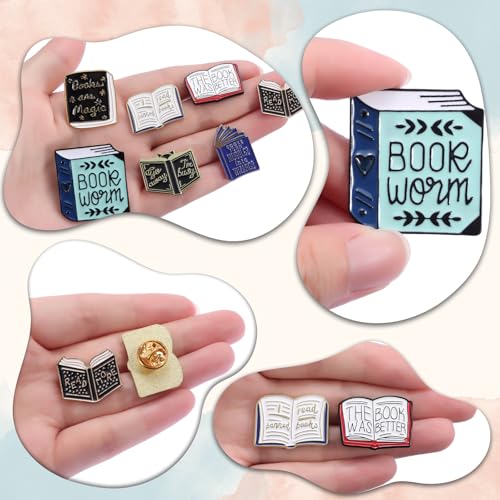 Cartoon Books Enamel Pins with Storage Gift Bag, Magic Book Badges Cute Collar Brooch Decorative Lapel Pins for Backpack Clothing Learning Graduation Gifts for Teacher Student Readers Book Lovers4