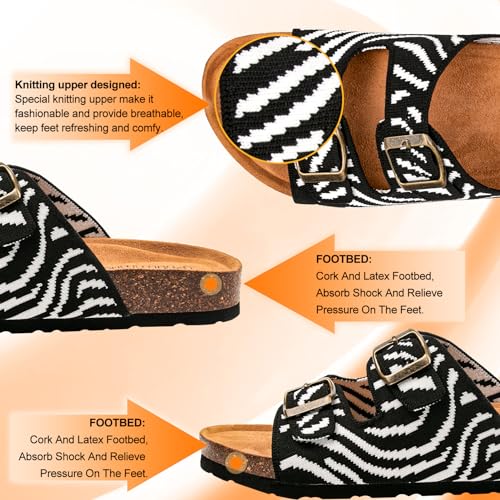 Image of Women's Comfy Arch Support Cork Footbed Adjustable Knitting Straps Indoor and Outdoor Slides Sandals