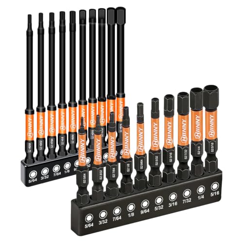 Image of Impact Allen Wrench Drill Bit Set,20PCS 2 inch&4 inch Long Hex Bit Set(SAE), 1 /4 inch Hex-Shank S2 Steel,Impact Driver Bit Set, Magnetic CNC Tips for Drill & Driver with Storage Box