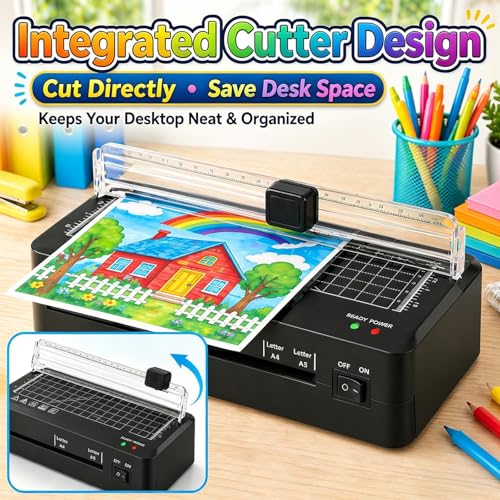 Image of Laminator, A4 Laminator Machine, 9 inches Thermal Laminator 70s Fast Warm-up with Build in Paper Trimmer