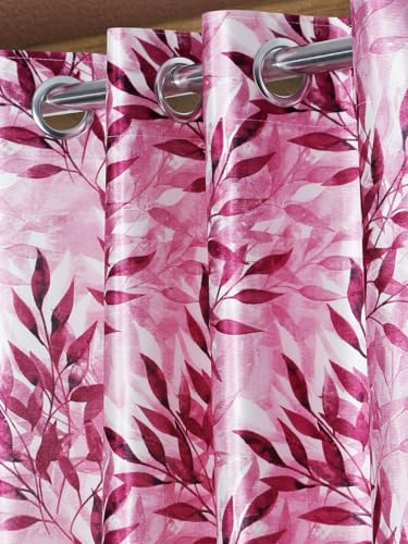 Image of Home Sizzler 2 Pieces Floral Flow Grommet Polyester Window Curtain - 5 Feet, Berry Pink