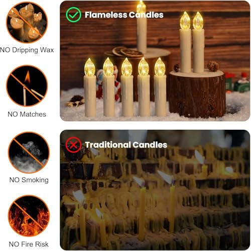 Image of JOSU Floating Candles with Remote Control, Thanksgiving Christmas Decoration 20pcs Flickering Magic Hanging Flameless Candles with Clips /Hooks, Fall Table Decor Home Room Birthday Party Anniversaries