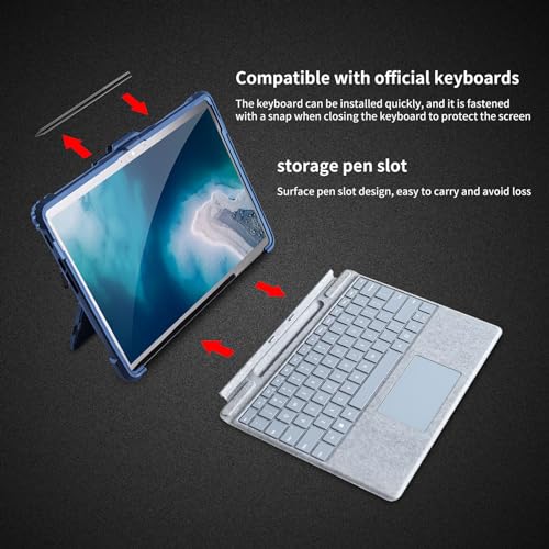 Funda Surface Pro 9 azul AOAO resistente con correa para el hombro y mano 6