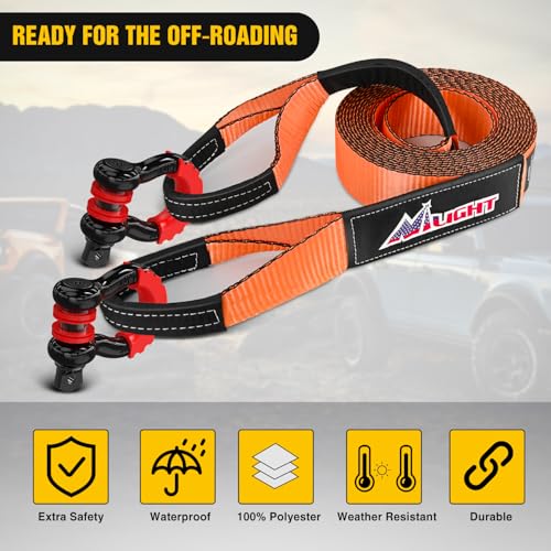 Image of Nilight 3 inch x 30' Recovery Tow Strap Kit with 2Pcs 3 /4 inch Anti-Theft D-Ring Shackles and Storage Bag Heavy Duty Off Road Emergency Tow Rope for Car Truck SUV ATV (MBS 31500LBS)