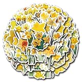 Flower: Daffodil Stickers Pack, 60PCs Yellow Flower Vinyl Decals, Stickers for Hydro Flask, Laptop, Water Bottle, Scrapbook, Goodie Bag & Gift Decals for Kids, Toddlers (Daffodil)