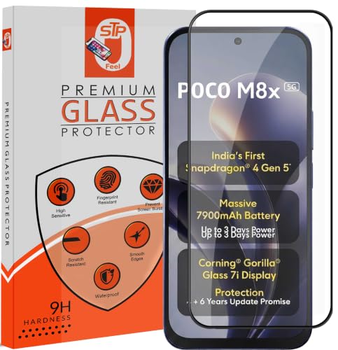 Image of STP FEEL Premium HD+ Tempered Glass Screen Protector Guard Compatible For Poco M8X 5G (6.9 Inch, Pack of 1) | Edge to Edge Coverage With Easy to installation kit for Smartphone
