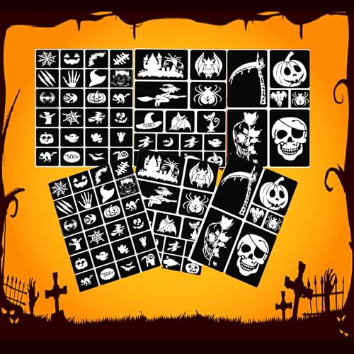 90Pcs Halloween Glitter Tattoo Stencils, Airbrush Tattoo Templates Kit