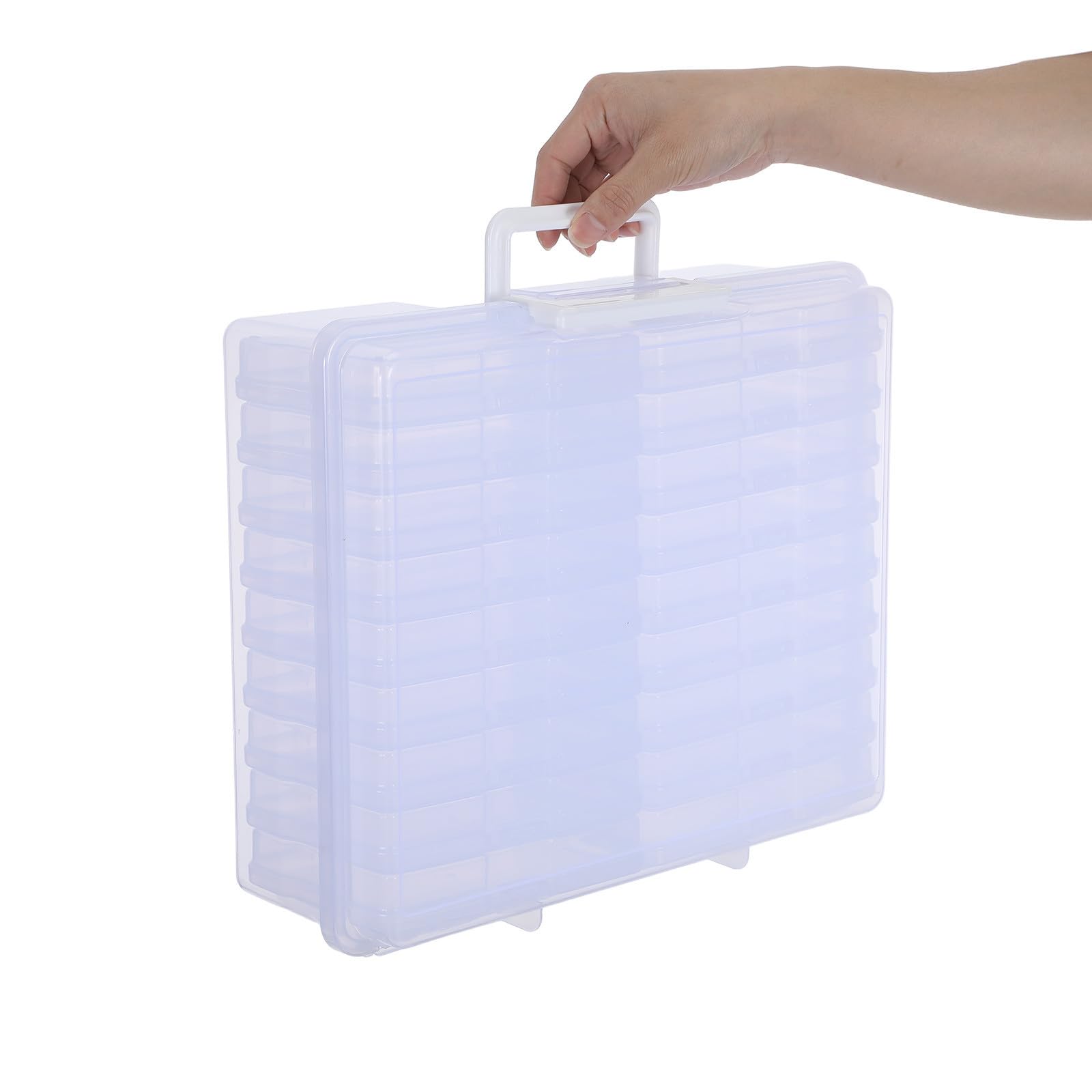 Toyvian Scatola Porta Foto e Manico in Plastica Leggera e Portatile con 18 Scomparti Interni Organizer per Foto 4x6 per Organizzazione di Cancelleria e Viaggi