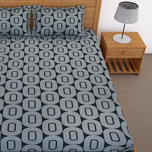 Image of Story@Home 120 TC 100% Cotton Candy Gold Collection 1 Bedsheet for Double Bedand 2 Pillow Cover - Geometric, Grey