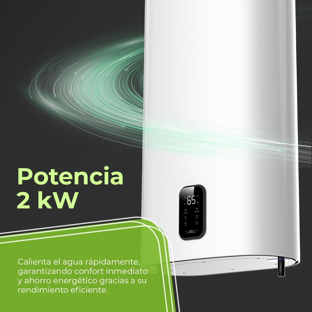 Aspes Termo Eléctrico 100 Litros, AT10000DDW. 2000W, Kit de Montaje Incluido, Resistencia de Acero Esmaltado, Termostato Digital, Temperatura Máx 93 º, Blanco, Eficiencia Energética B